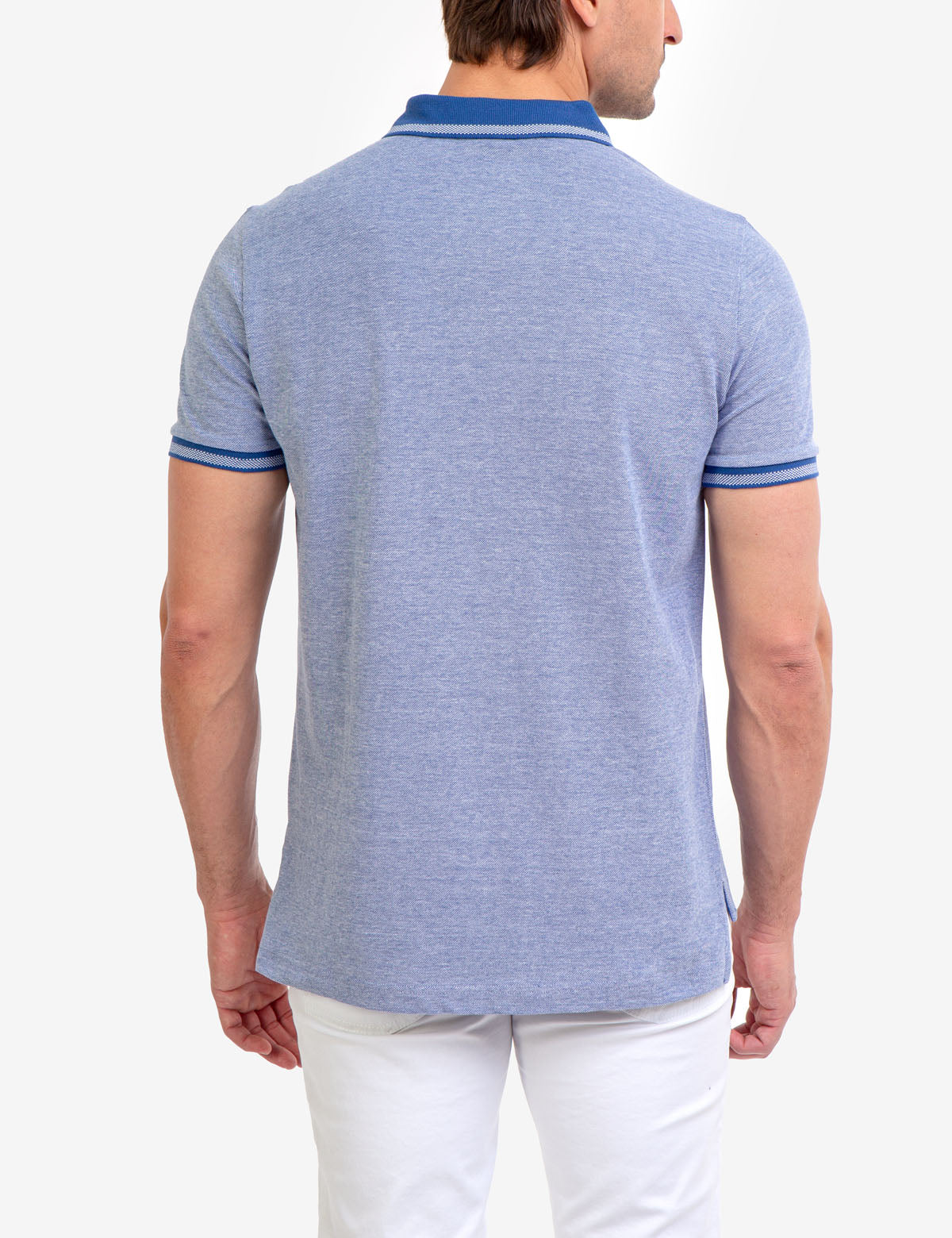 Men's Birdseye Contrast Collar Polo Shirt - Short Sleeve Embroidered Logo