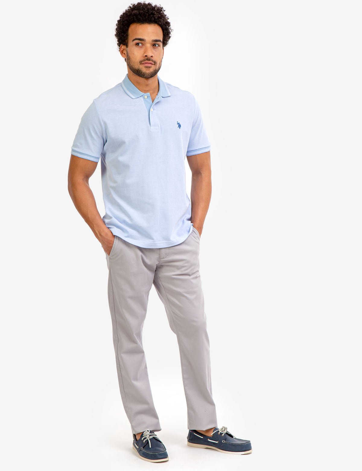 Men's Birdseye Contrast Collar Polo Shirt - Short Sleeve Embroidered Logo