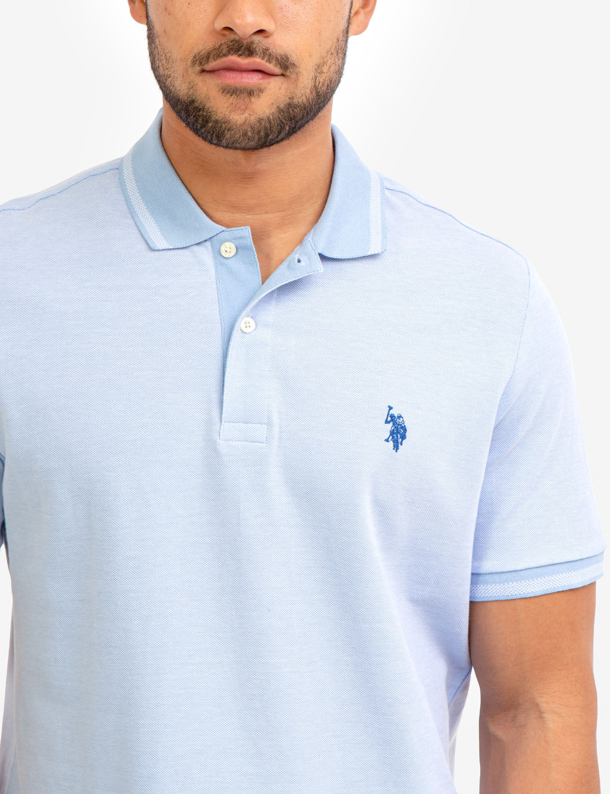 Men's Birdseye Contrast Collar Polo Shirt - Short Sleeve Embroidered Logo