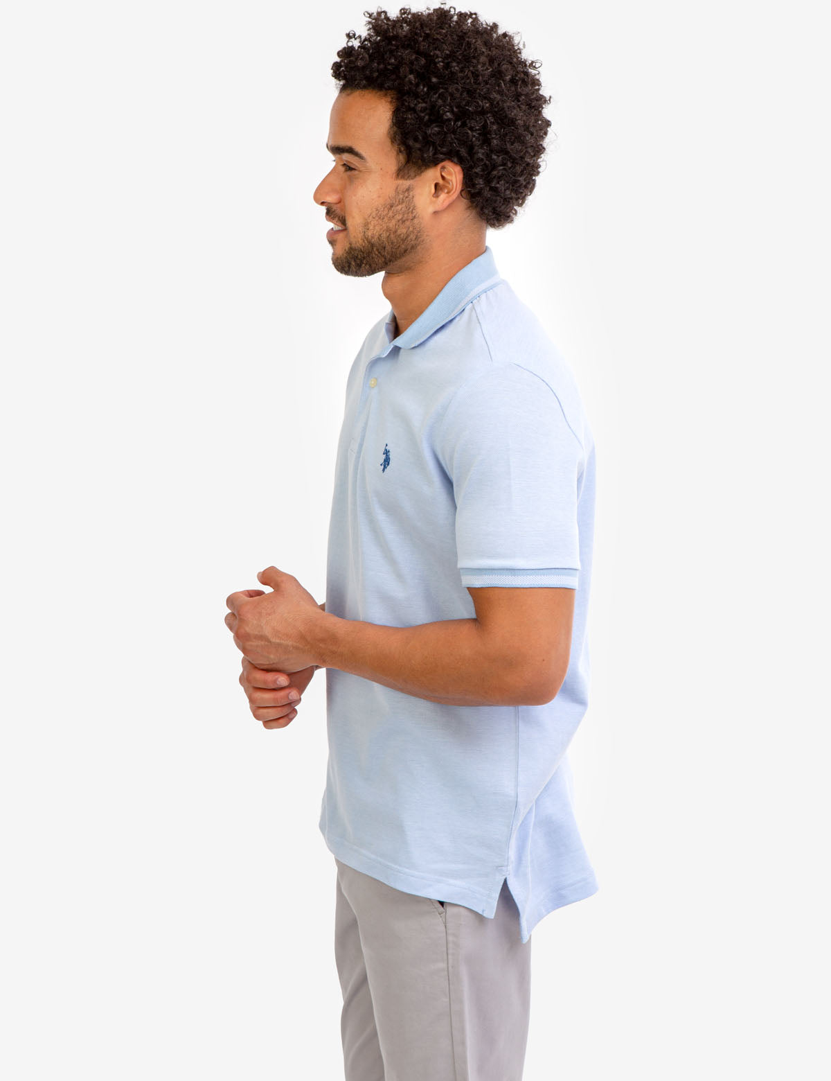 Men's Birdseye Contrast Collar Polo Shirt - Short Sleeve Embroidered Logo
