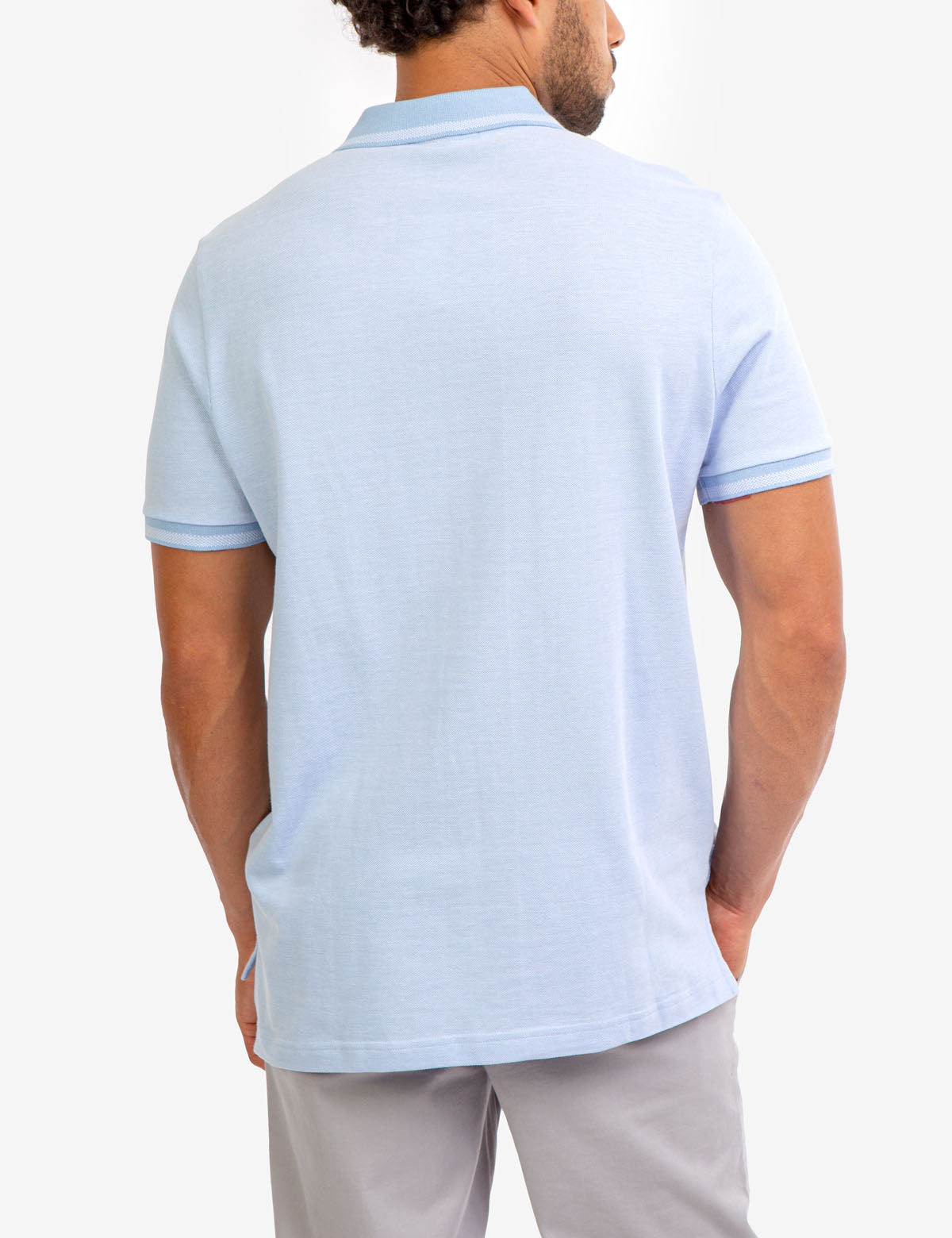Men's Birdseye Contrast Collar Polo Shirt - Short Sleeve Embroidered Logo