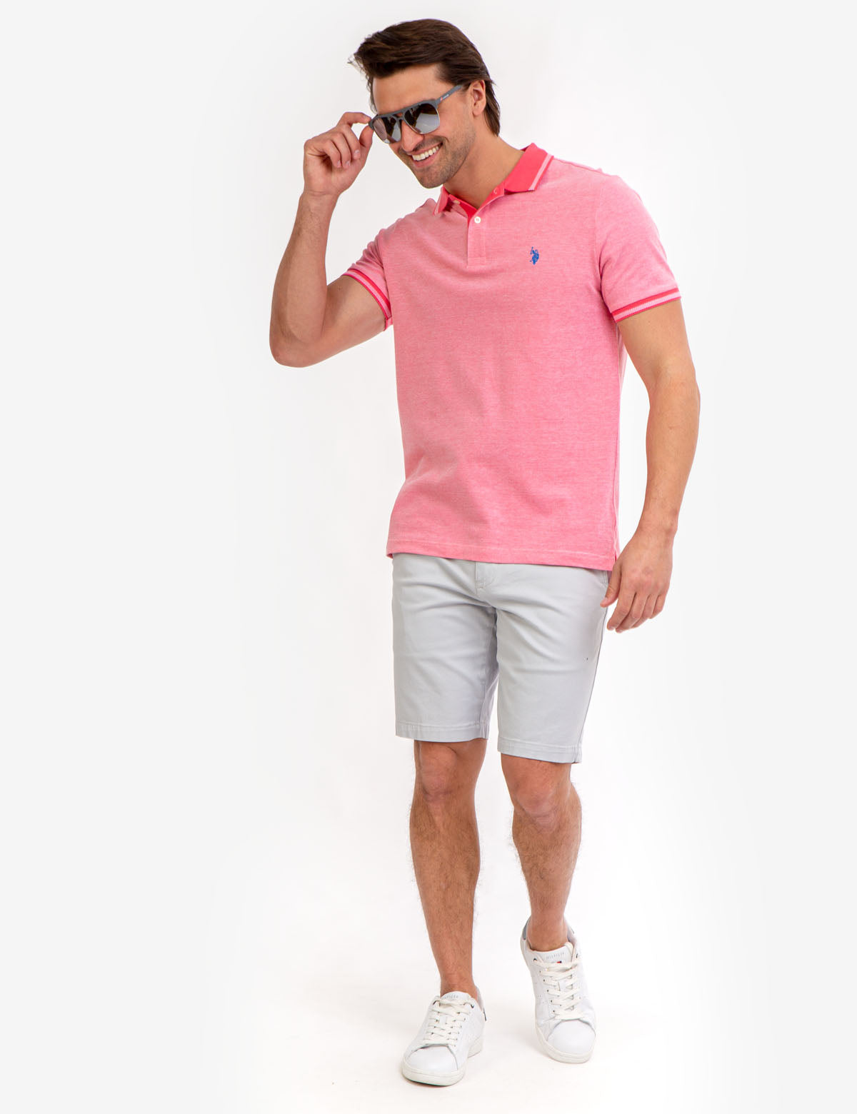 Men's Birdseye Contrast Collar Polo Shirt - Short Sleeve Embroidered Logo