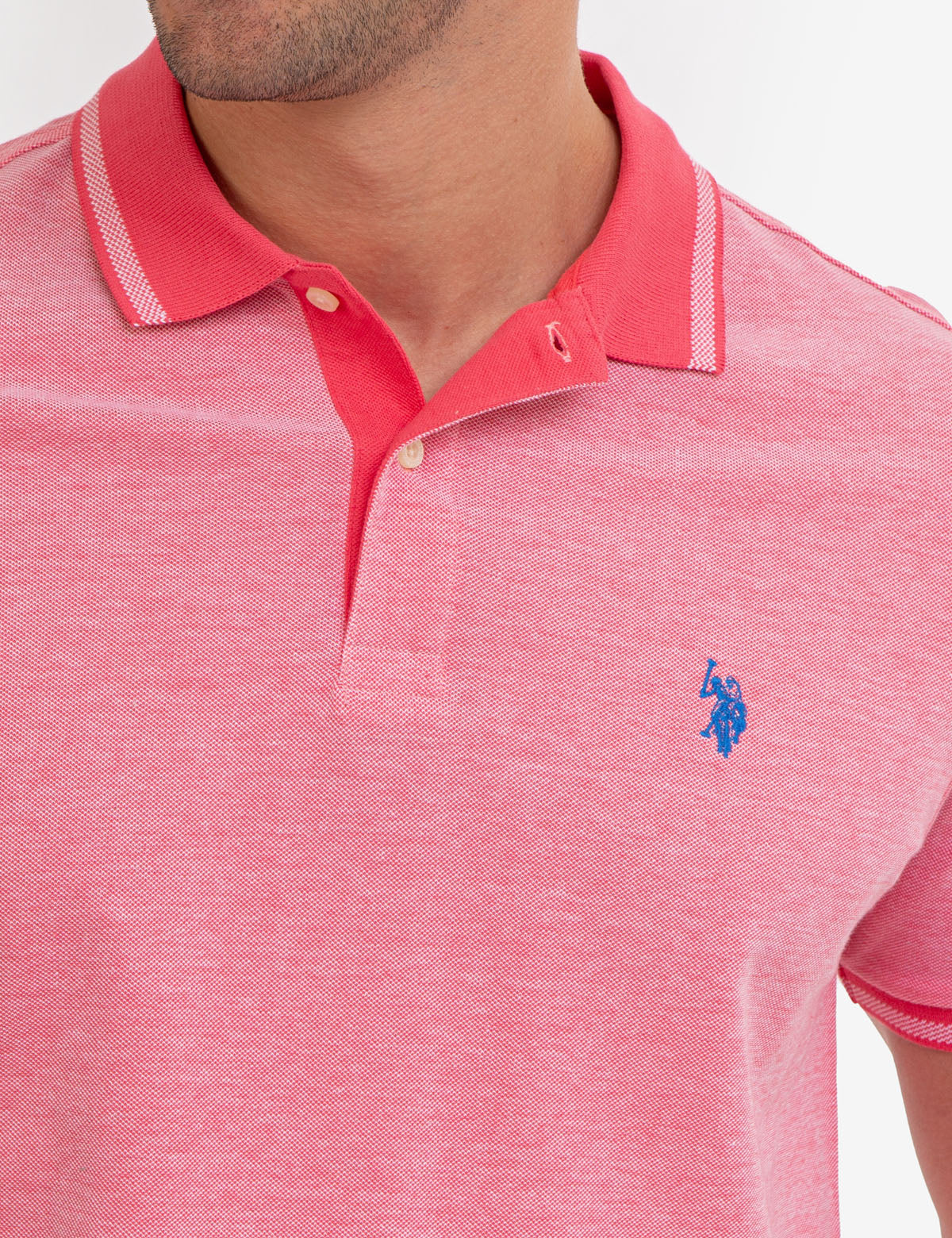 Men's Birdseye Contrast Collar Polo Shirt - Short Sleeve Embroidered Logo