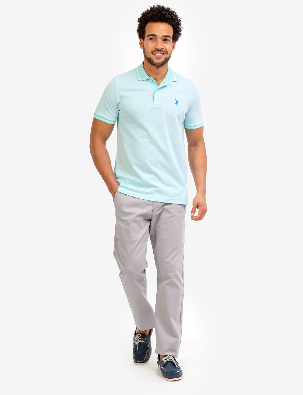 Men's Birdseye Contrast Collar Polo Shirt - Short Sleeve Embroidered Logo