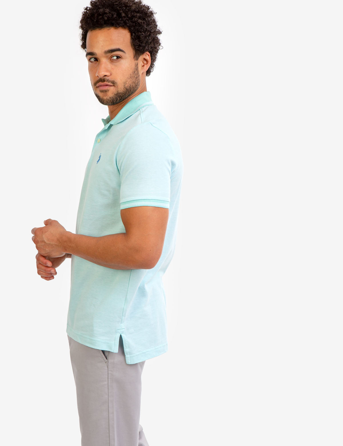 Men's Birdseye Contrast Collar Polo Shirt - Short Sleeve Embroidered Logo