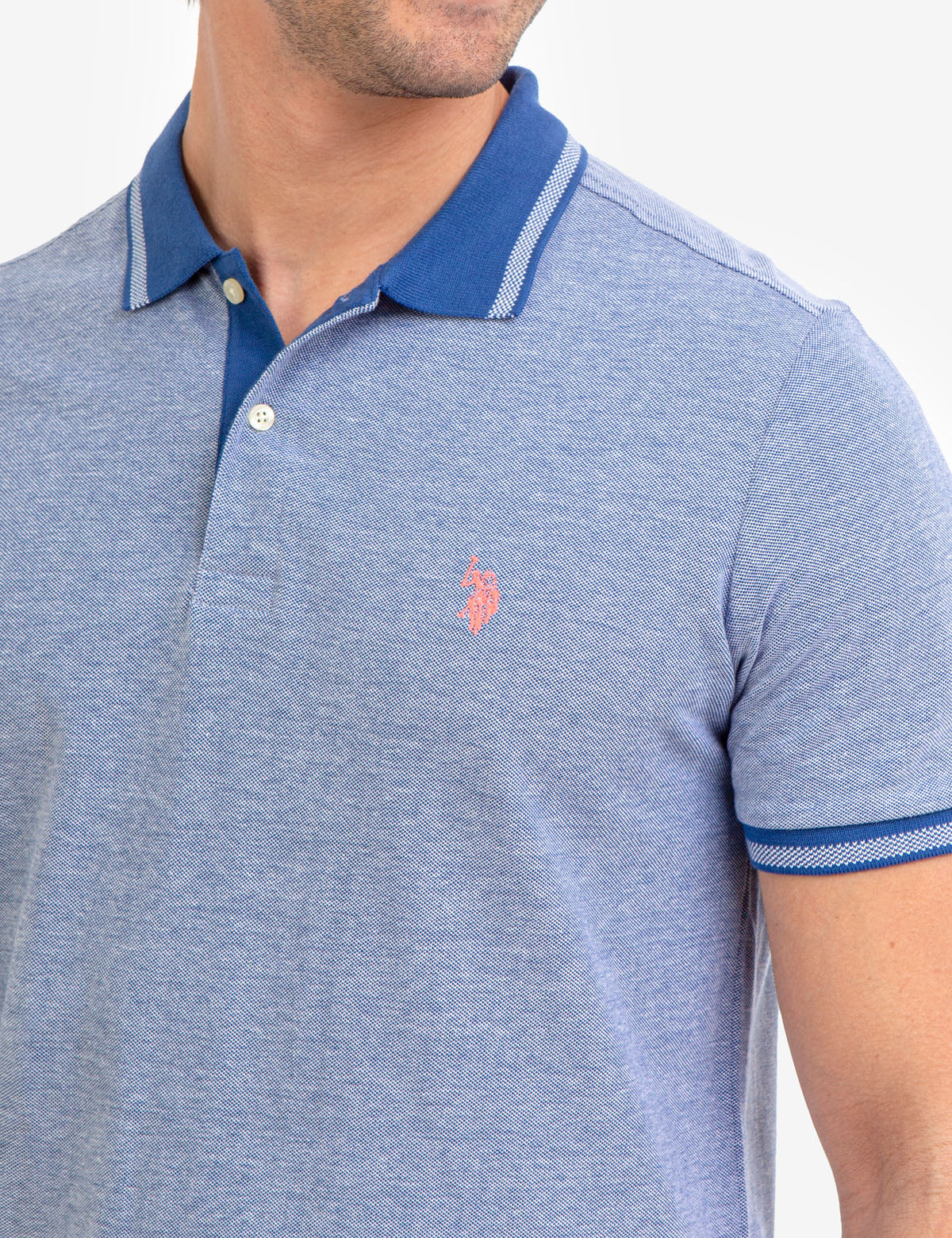 Men's Birdseye Contrast Collar Polo Shirt - Short Sleeve Embroidered Logo