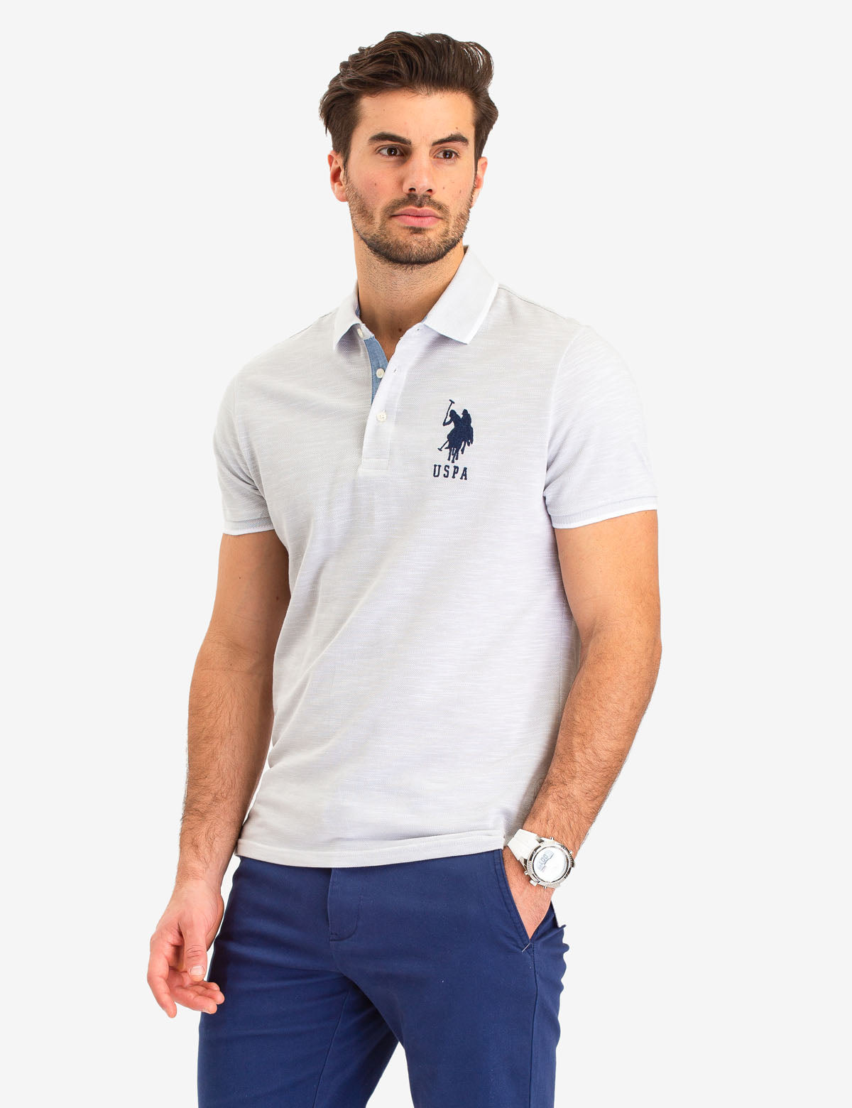 Men's Birdseye Slub Polo Shirt with Logo - Classic Fit Short Sleeve