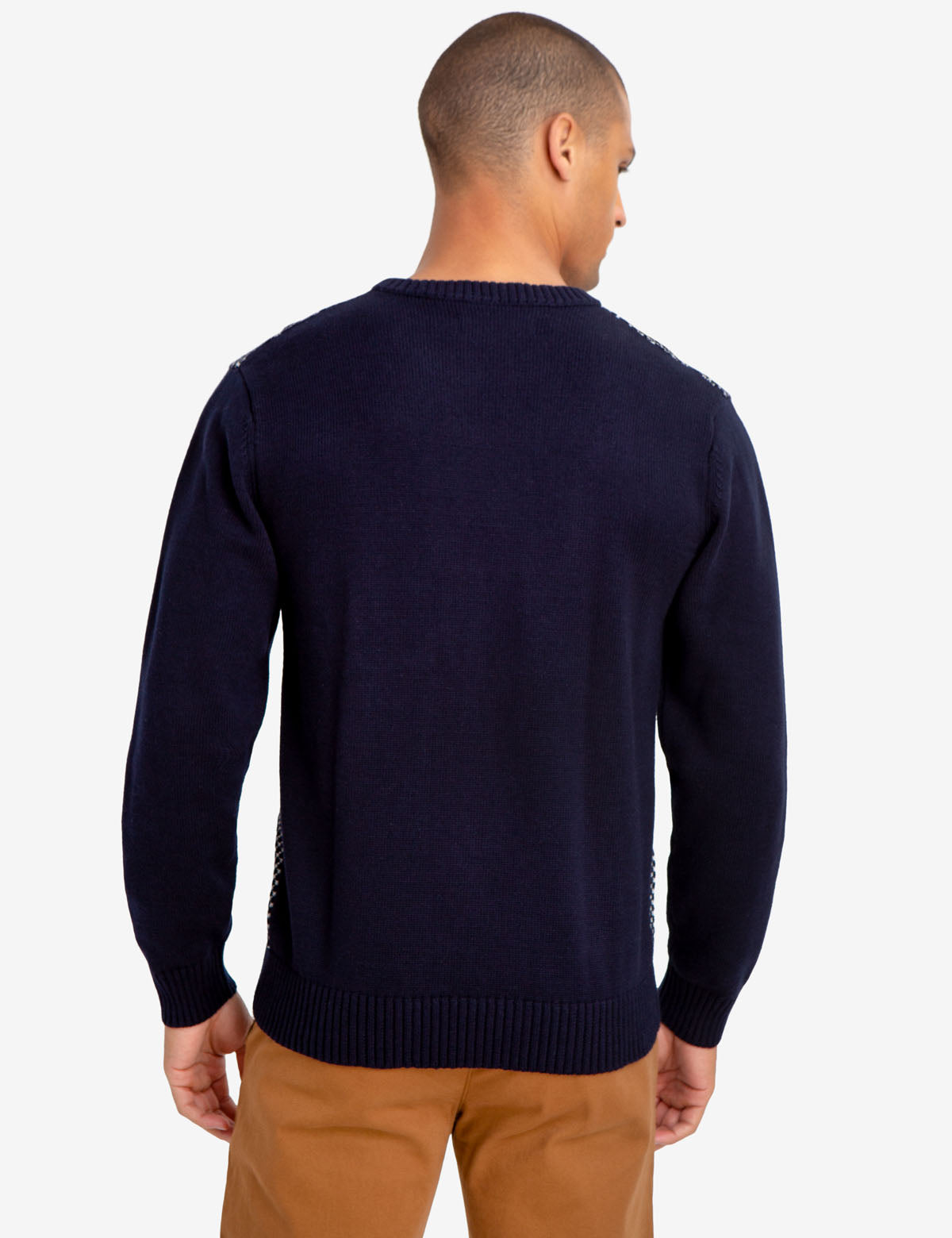 Men's Birdseye Knit Sweater with Embroidered Logo - Crew Neck Pullover