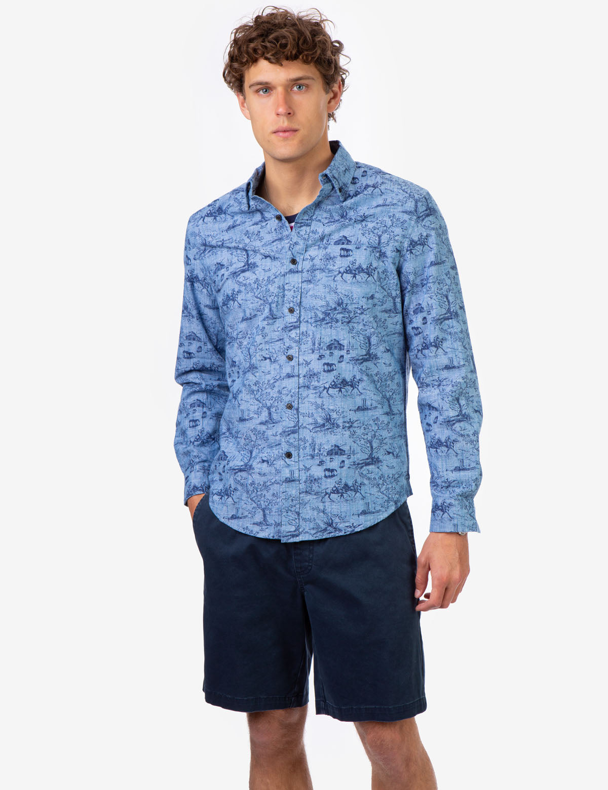Black Mallet Polo Print Button-Up Shirt - All Over Design