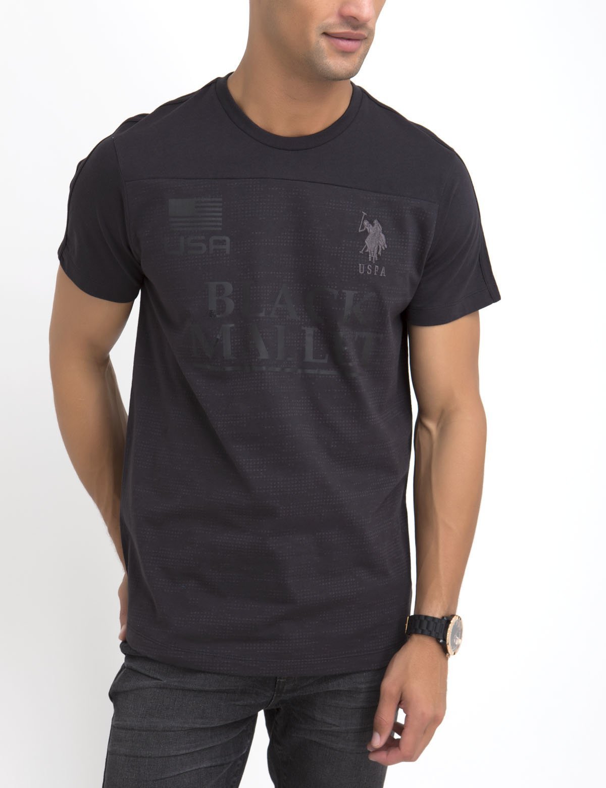 Black Mallet Burnout Camo Cotton T-Shirt with US Flag