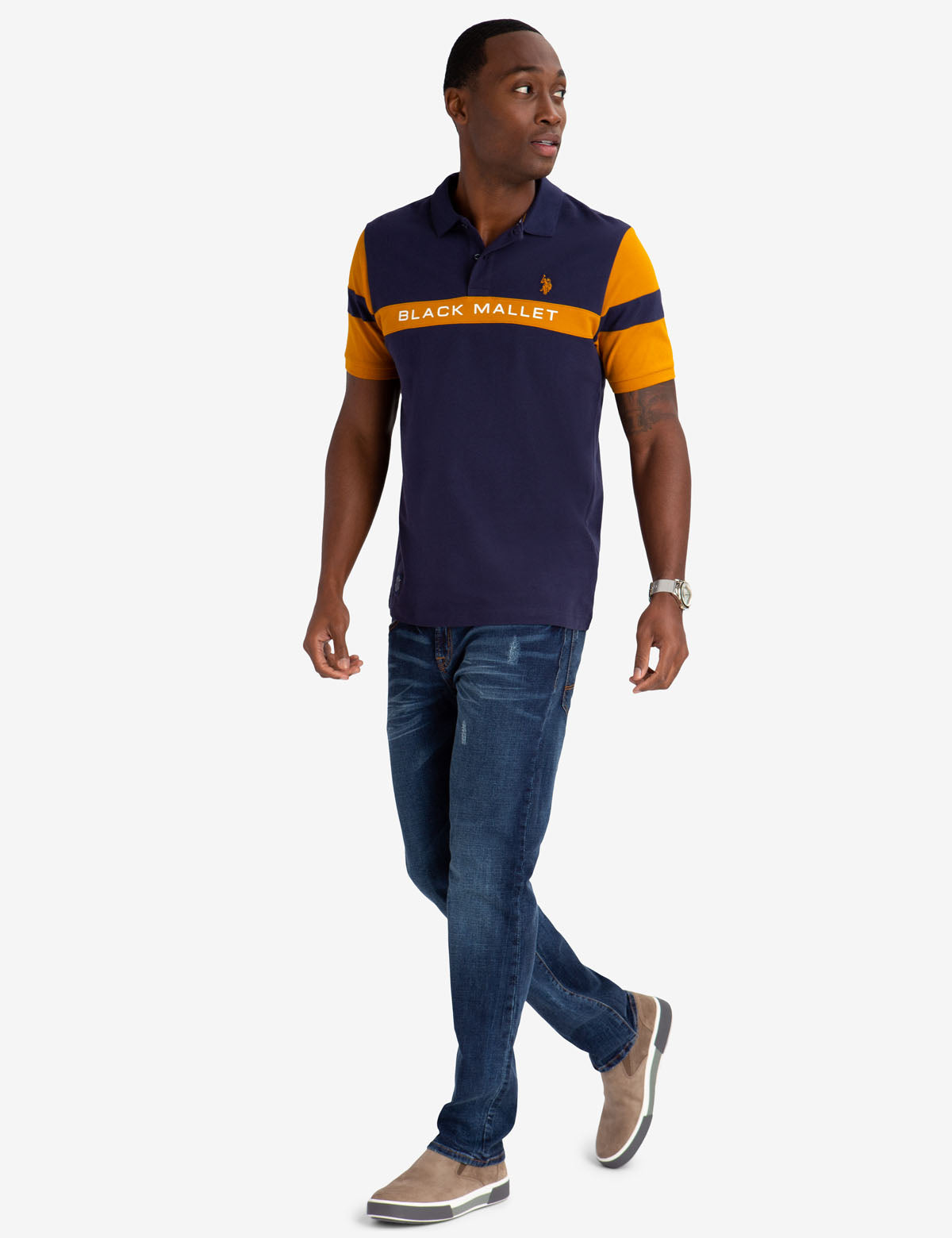 USPA Black Mallet Classic Fit Stripe Polo Shirt - 100% Cotton