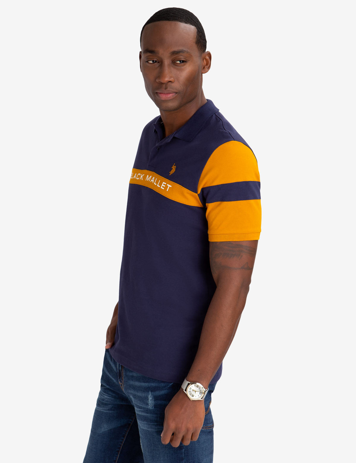 USPA Black Mallet Classic Fit Stripe Polo Shirt - 100% Cotton