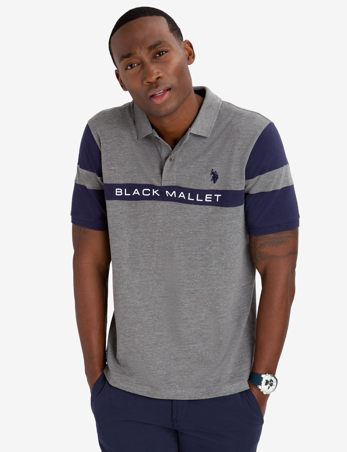 USPA Black Mallet Classic Fit Stripe Polo Shirt - 100% Cotton