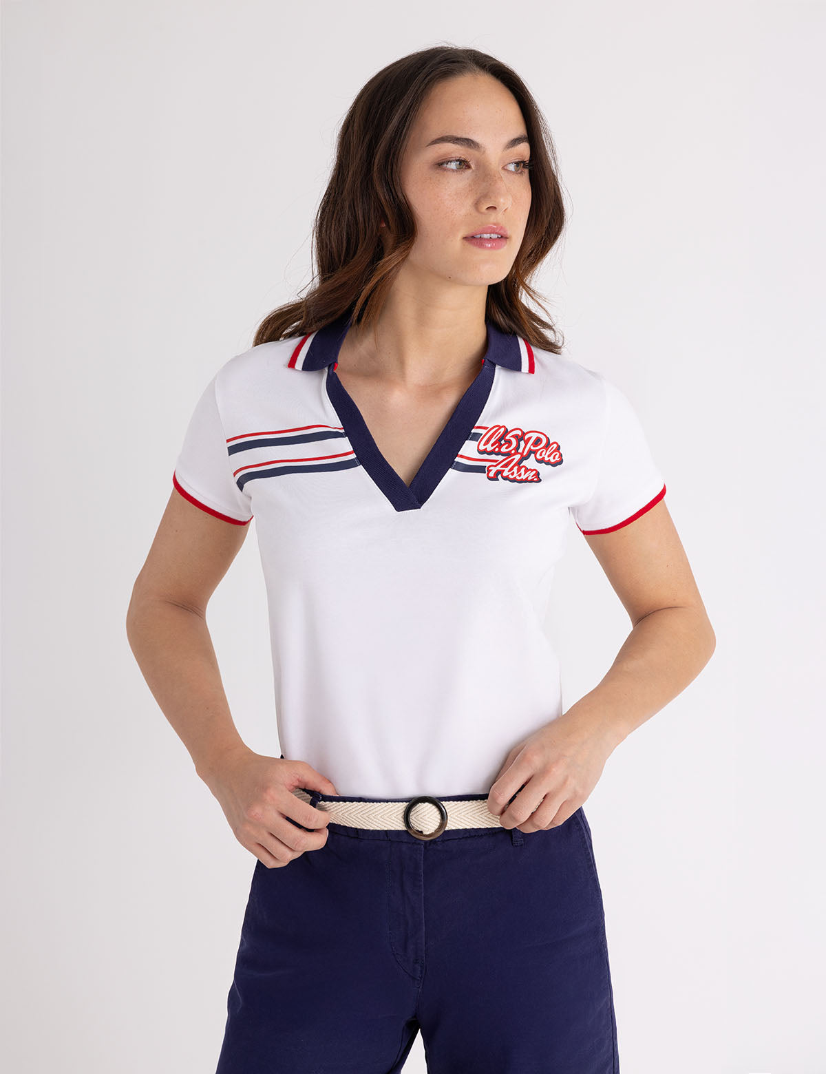 Americana Split Neck Polo Shirt with Tipped Collar