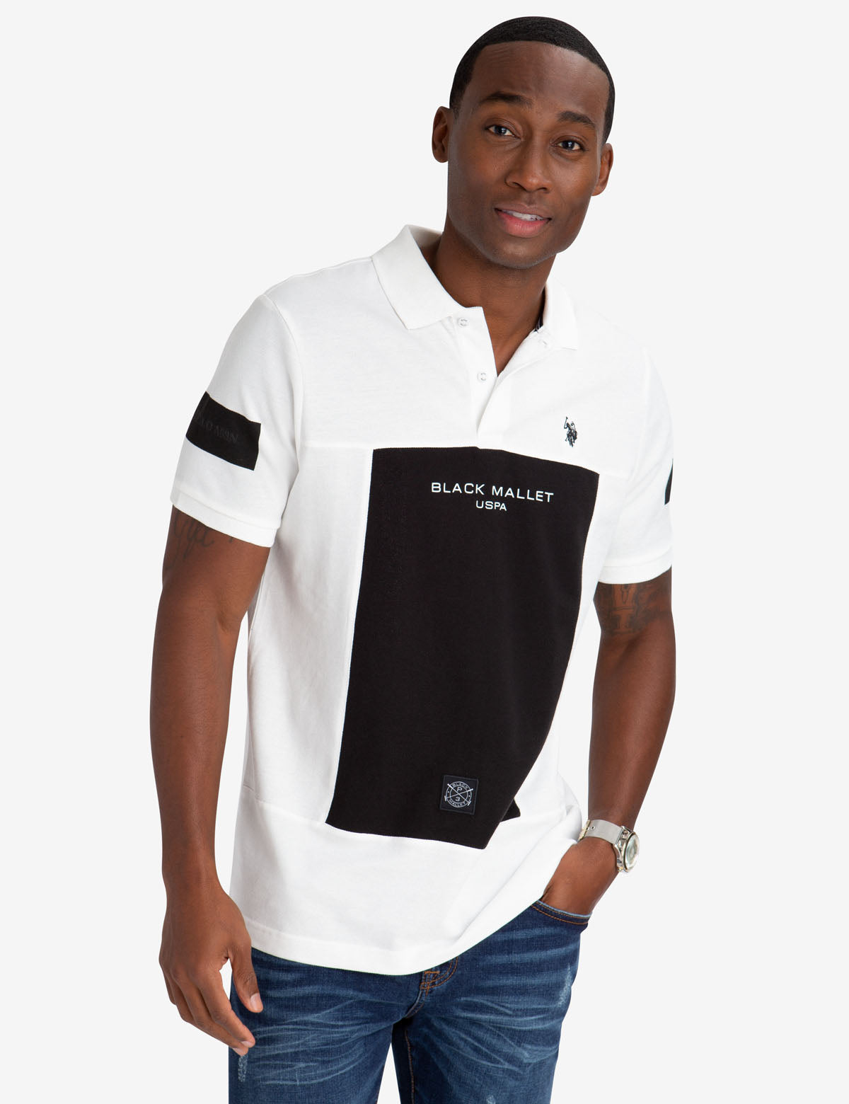 Black Mallet Slim Fit Colorblock Polo Shirt - 100% Cotton