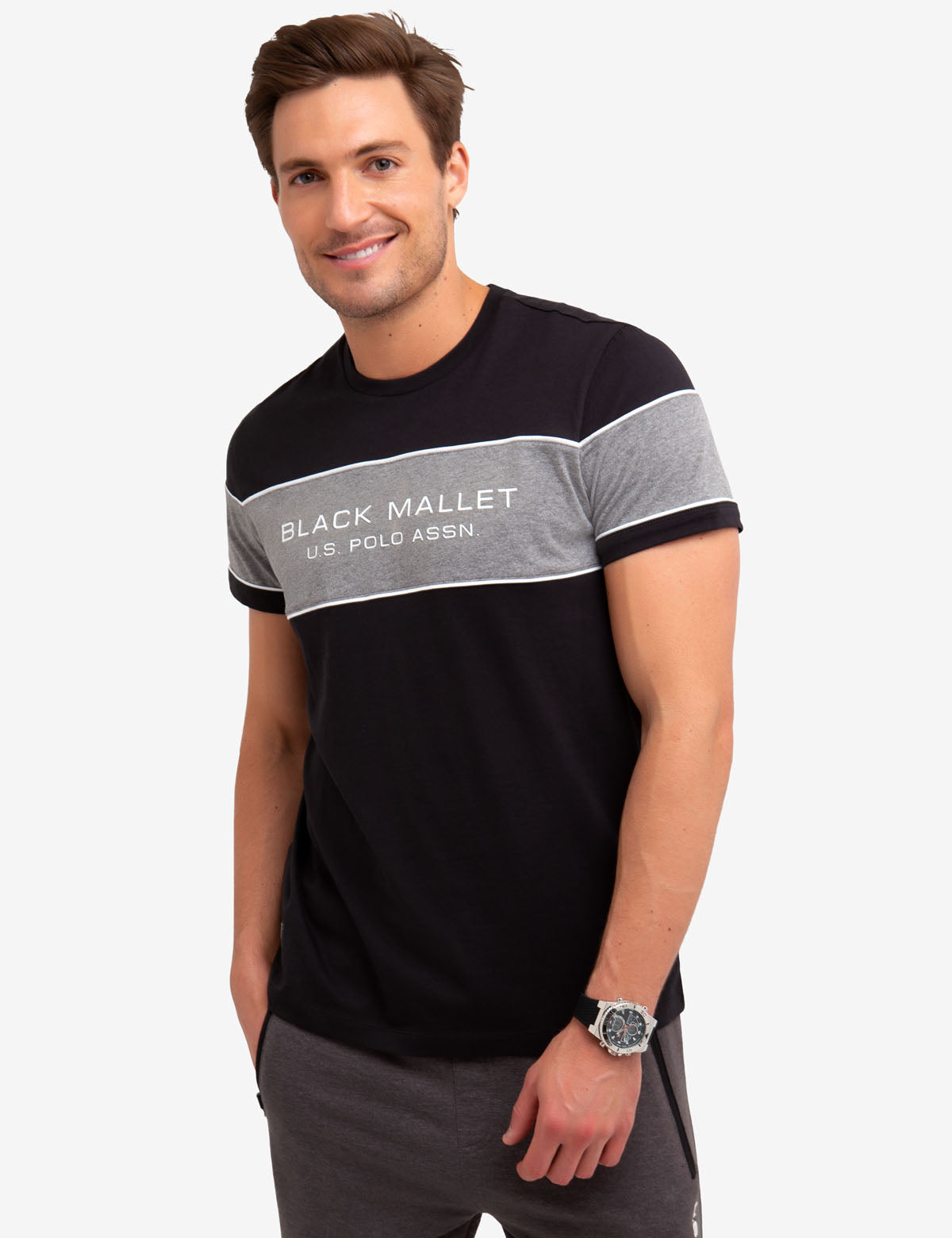 Black Mallet Colorblock Cotton T-Shirt - USPA Design