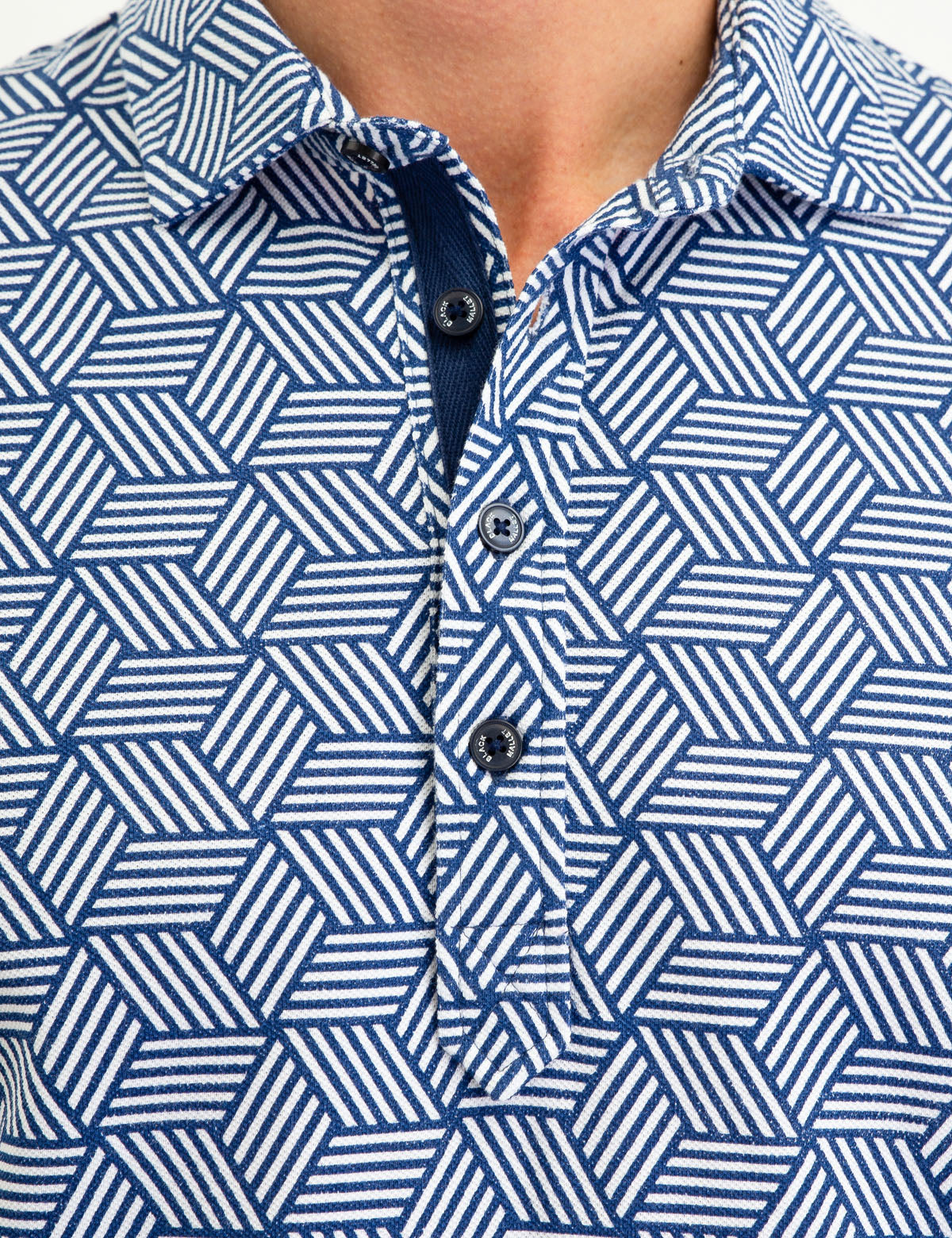 Black Geometric Print Polo Shirt – Short Sleeve Button-Up
