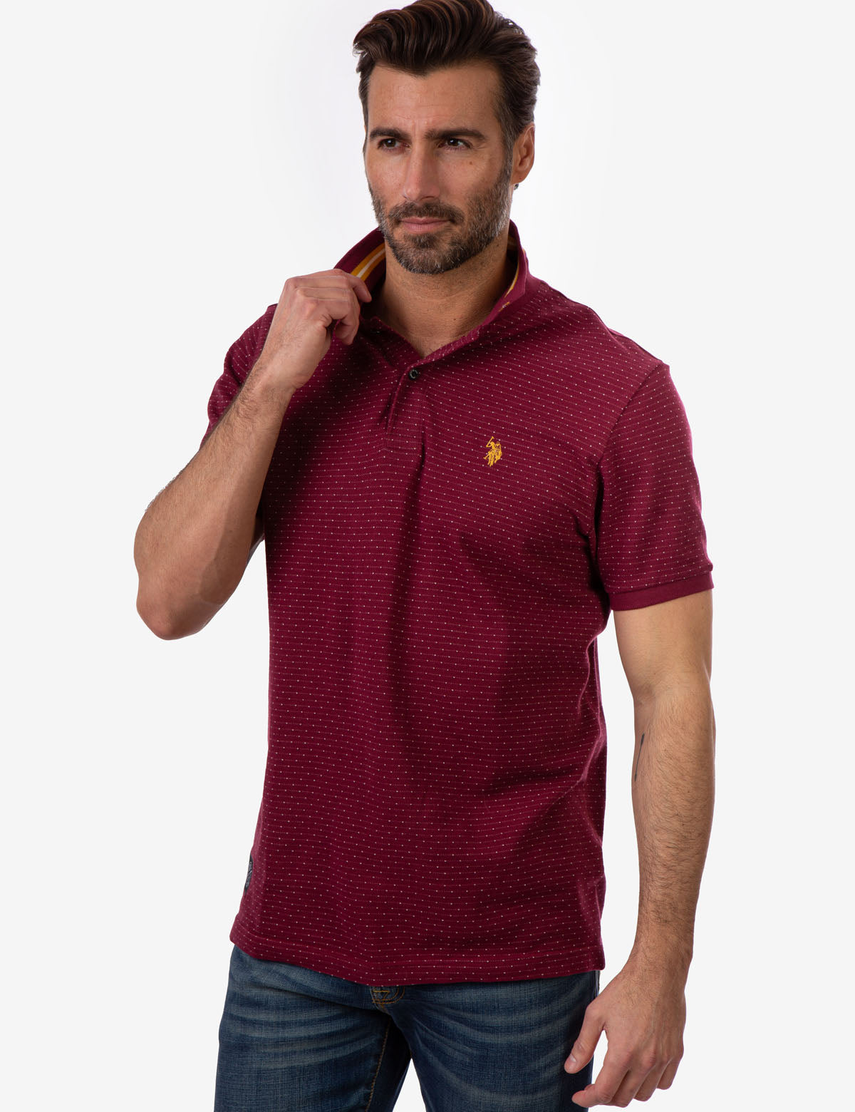 Black Mallet Slim Fit Jacquard Pique Polo Shirt for Men