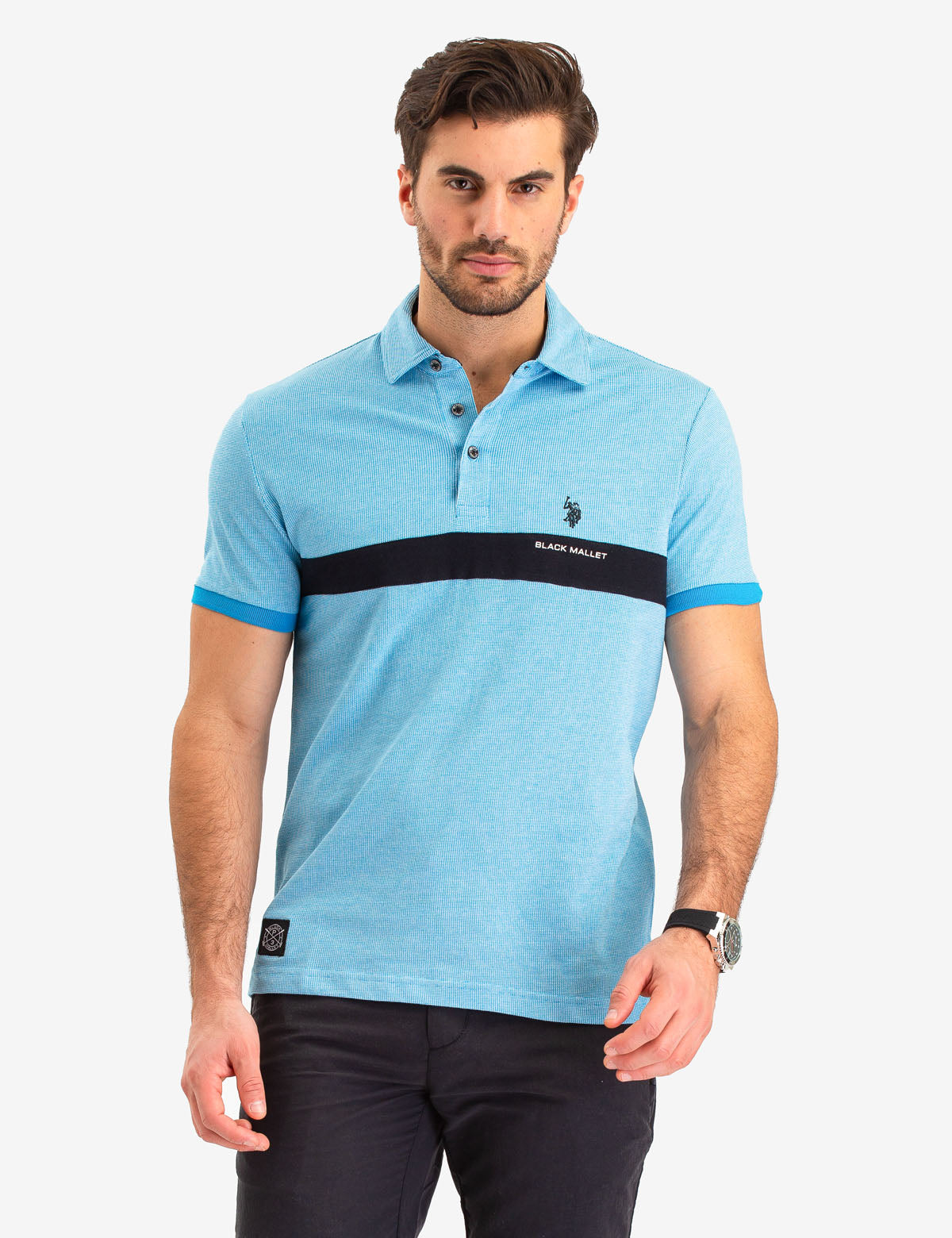 Black Mallet Jacquard Stripe Polo Shirt for Men
