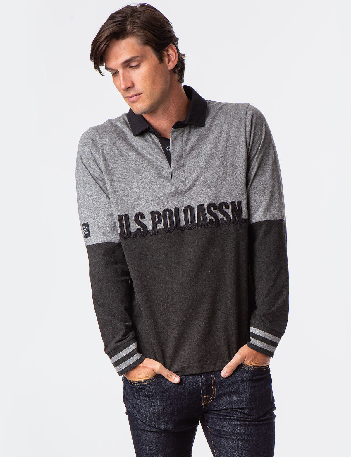 Black Mallet Rugby Shirt - Long Sleeve Colorblock Design