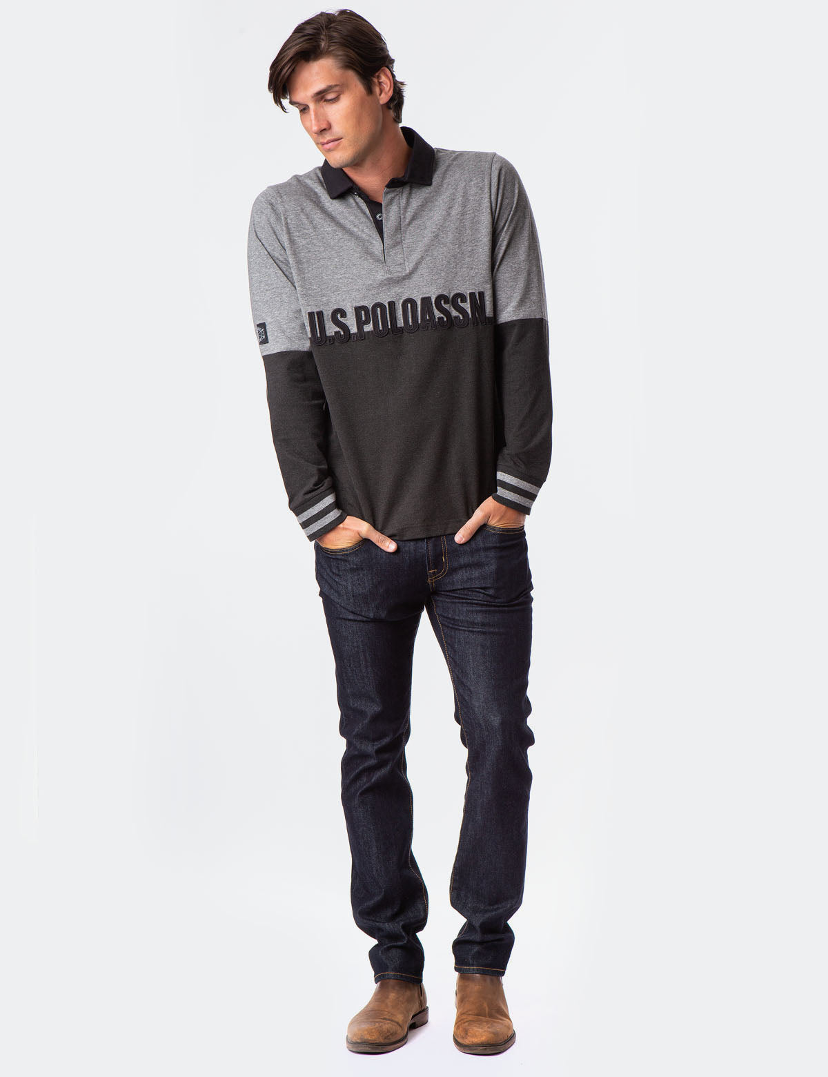 Black Mallet Rugby Shirt - Long Sleeve Colorblock Design