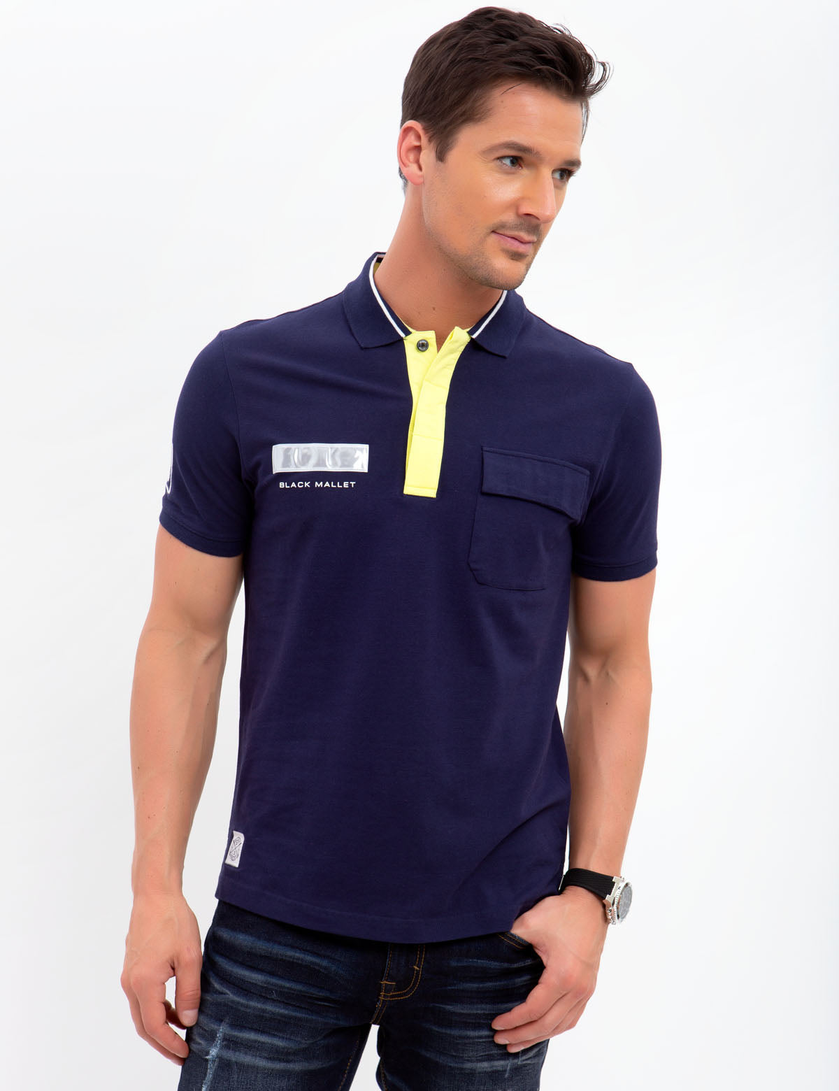 Black Mallet Reflective Polo Shirt for Men - 100% Cotton Snap Closure