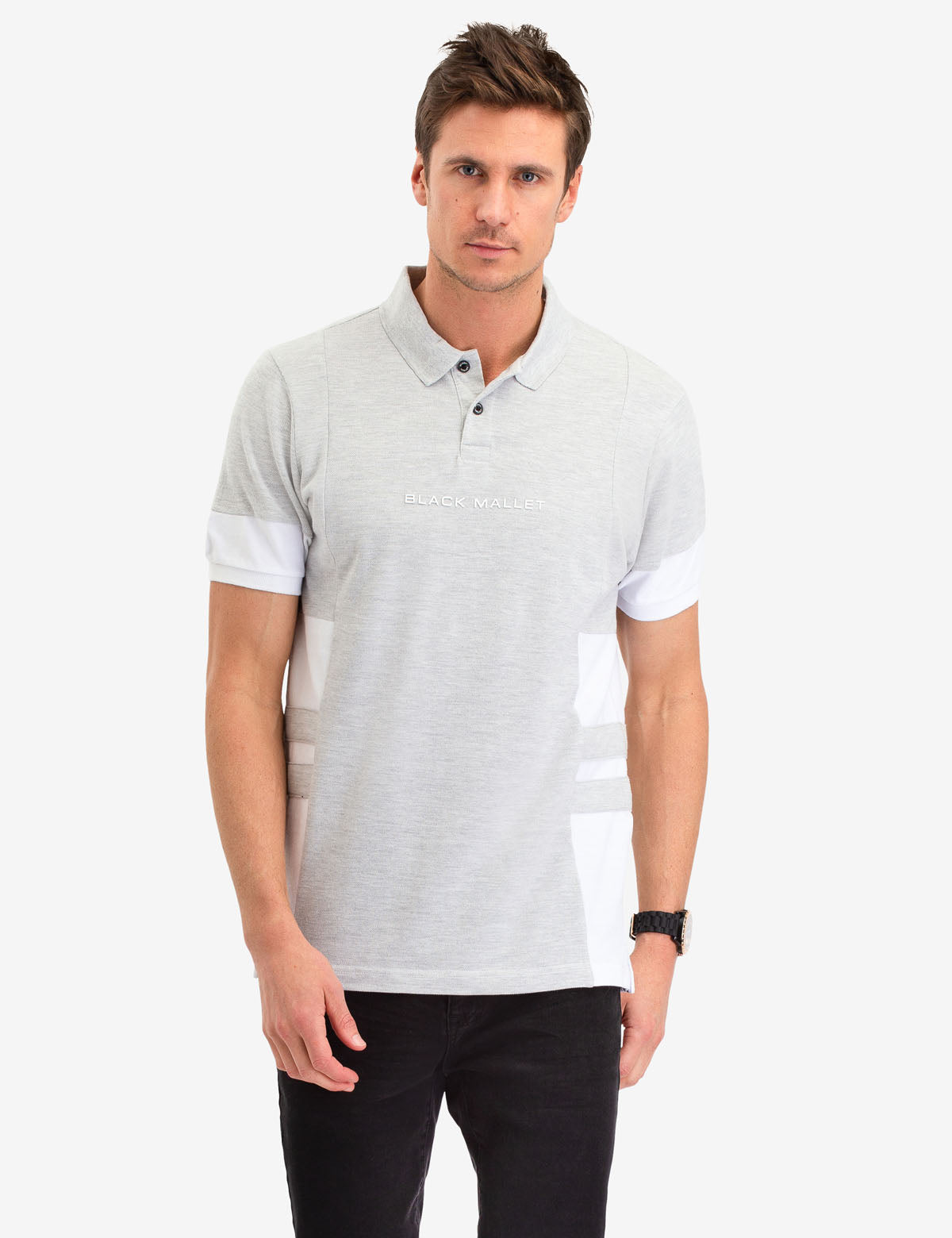 Black Mallet Men's Striped Polo Shirt - Short Sleeve Button Placket