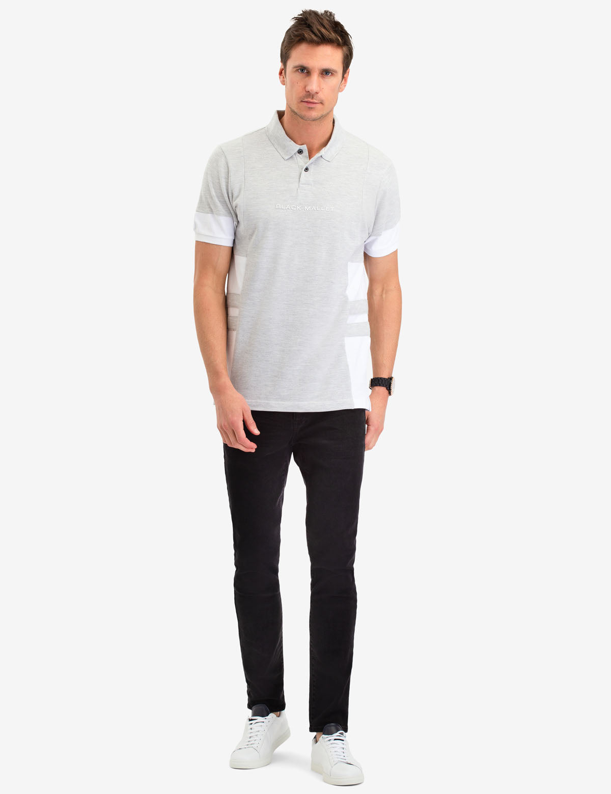 Black Mallet Men's Striped Polo Shirt - Short Sleeve Button Placket