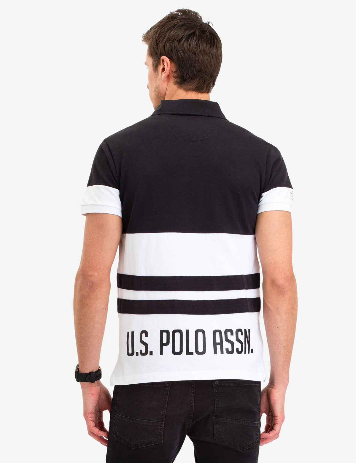 Black Mallet Men's Striped Polo Shirt - Short Sleeve Button Placket