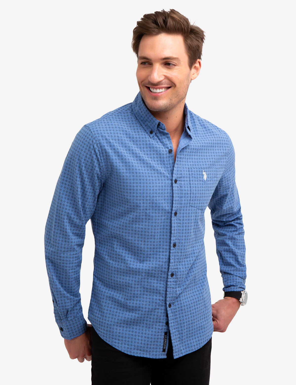 Black Mallet Slim Fit Diamond Print Cotton Shirt