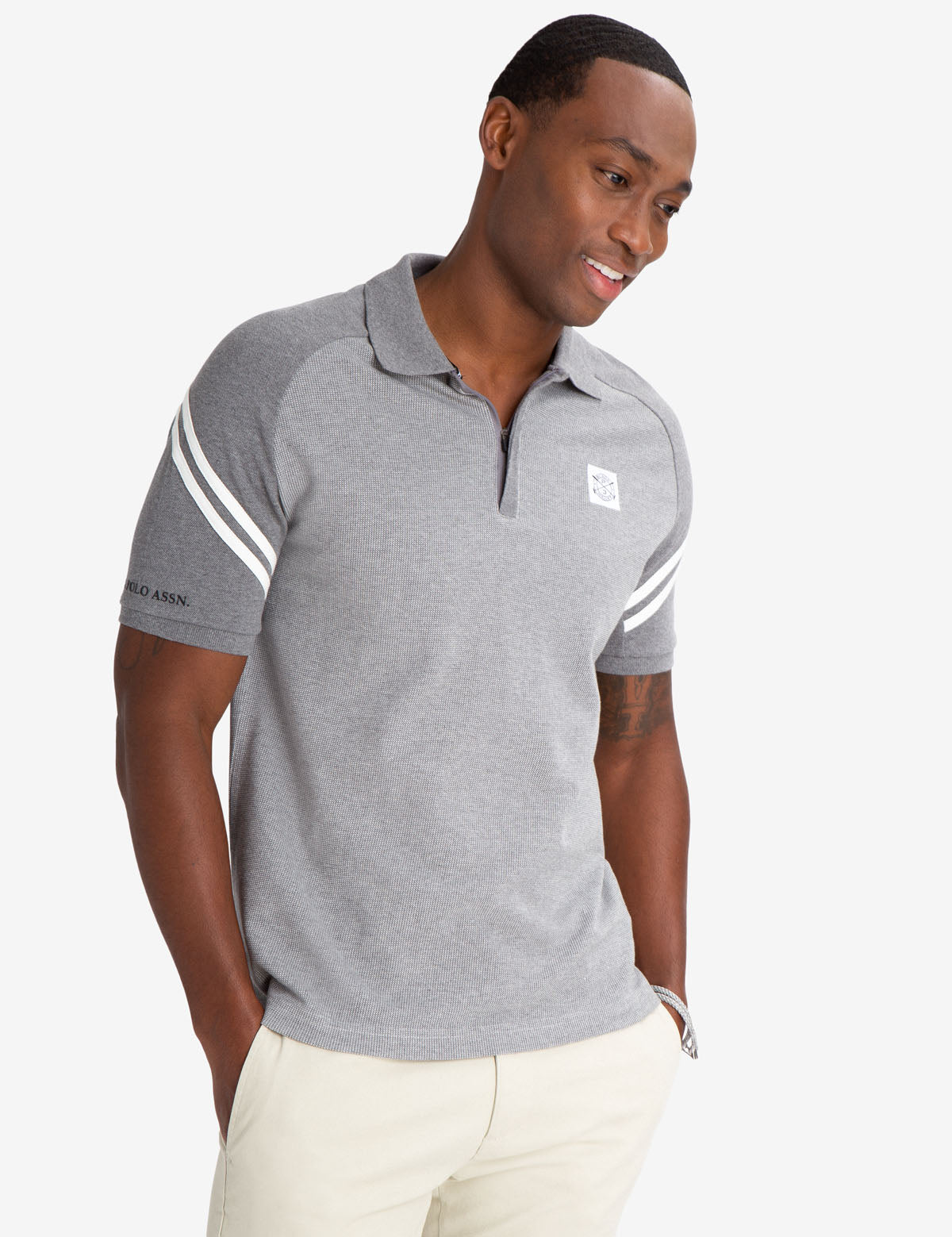 Black Mallet Slim Fit Jacquard Zipper Polo Shirt - Cotton Men's Top