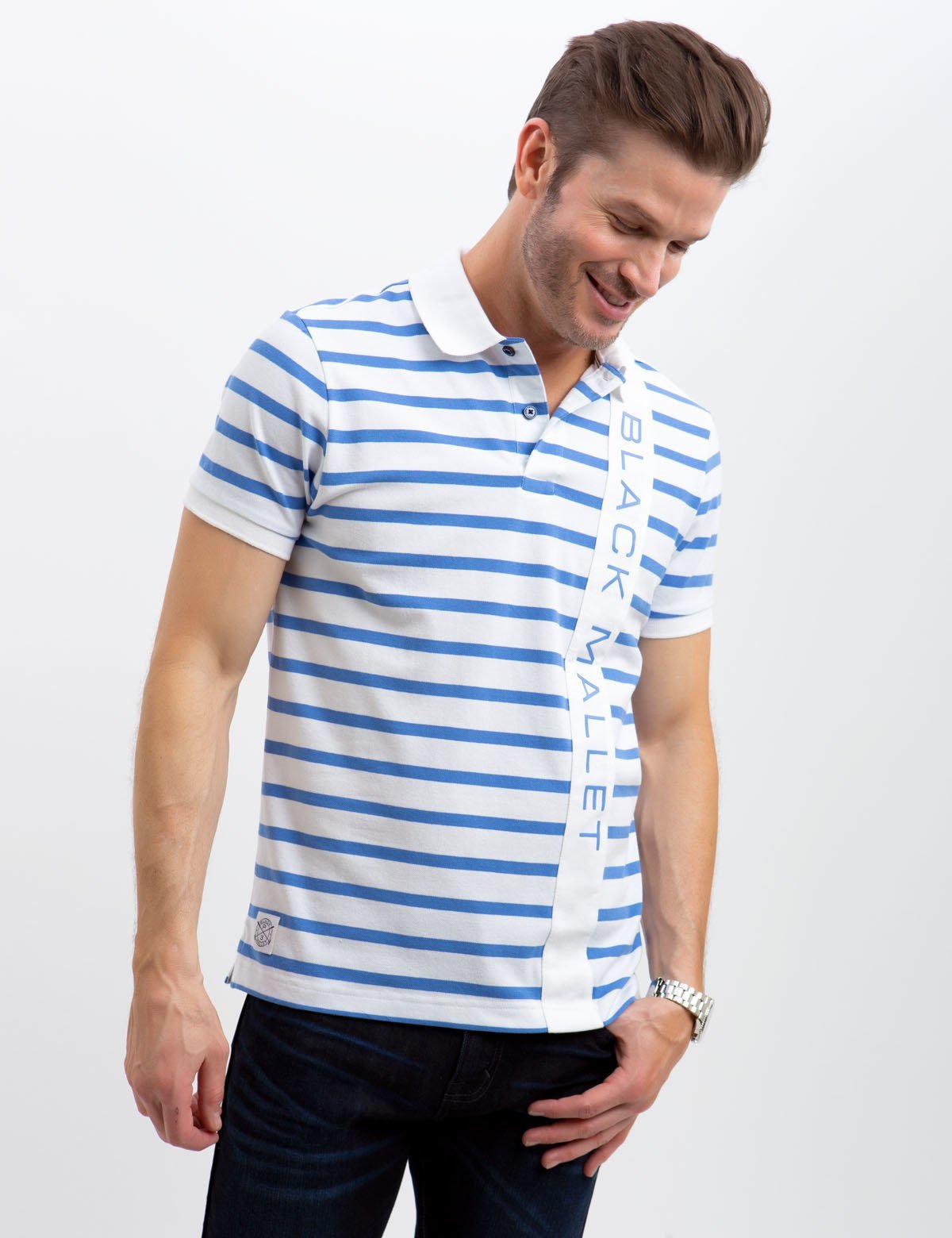 Black Mallet Striped Polo Shirt for Men - Short Sleeve Button-Up