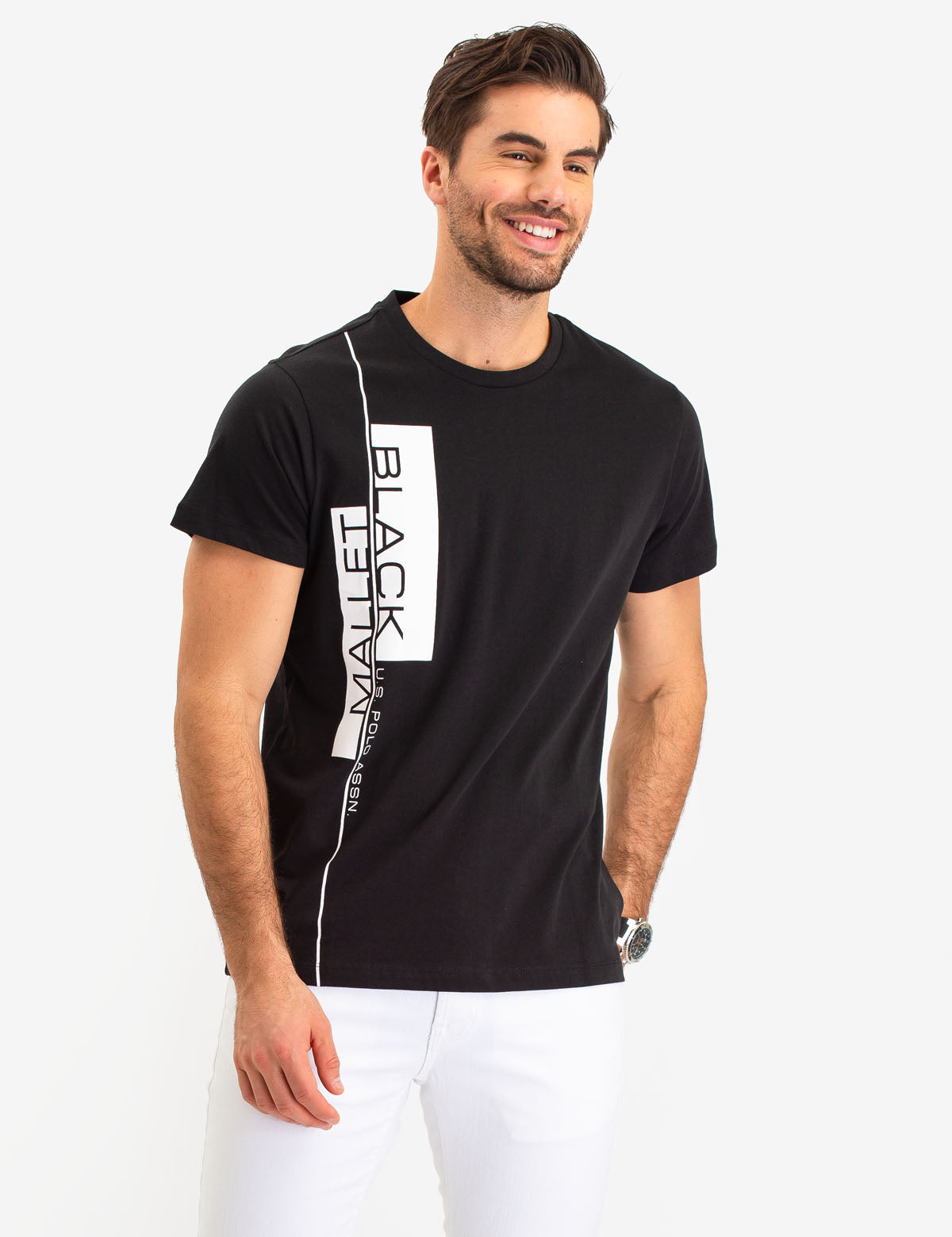 Black Mallet Vertical Logo Cotton T-Shirt