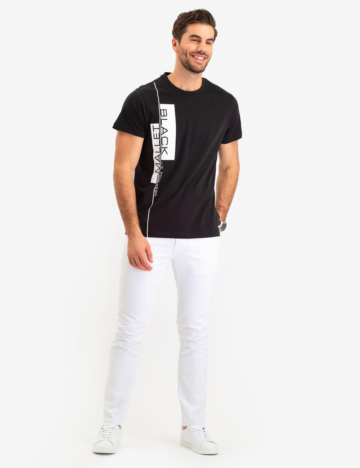 Black Mallet Vertical Logo Cotton T-Shirt