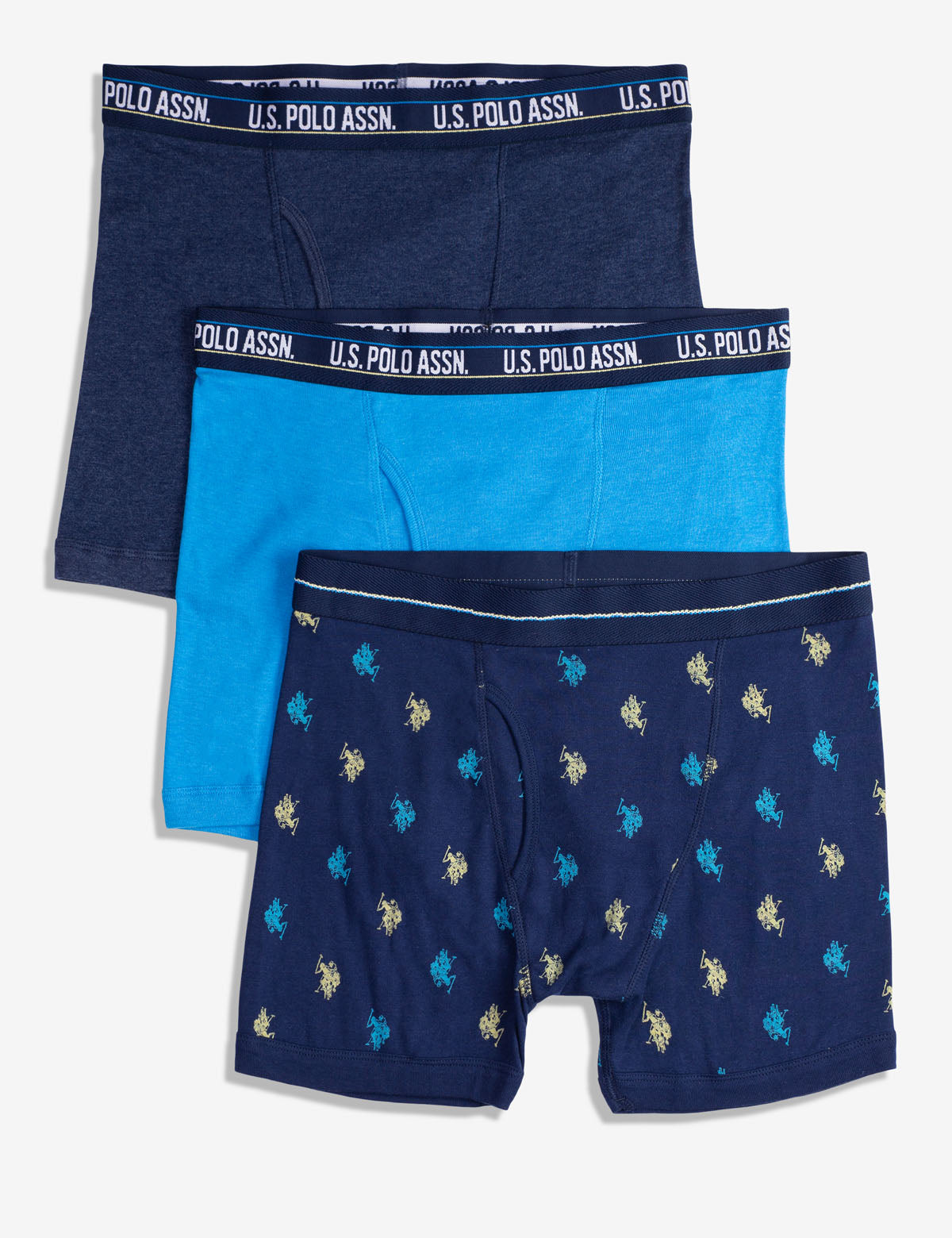 Men's Cotton Boxer Briefs 3-Pack with Fly Pouch - Blue Collection