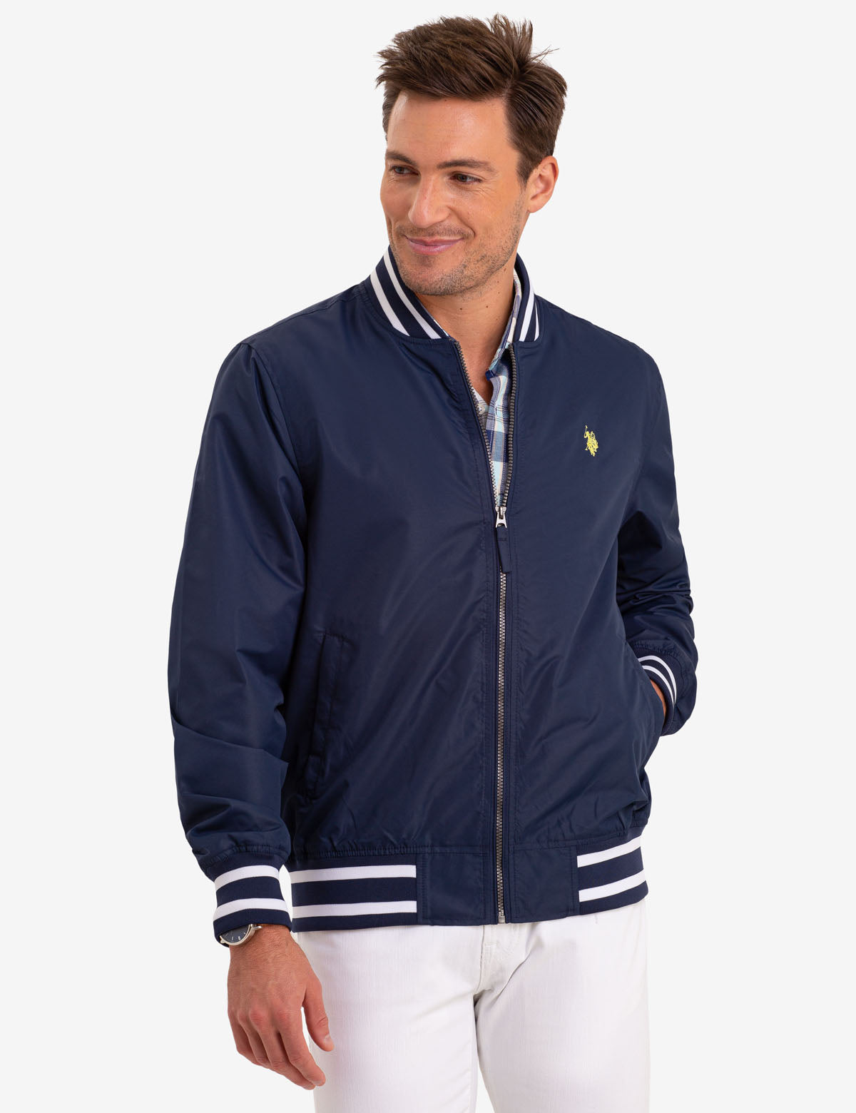 Men's Slim Fit Bomber Jacket with Embroidered Logo
