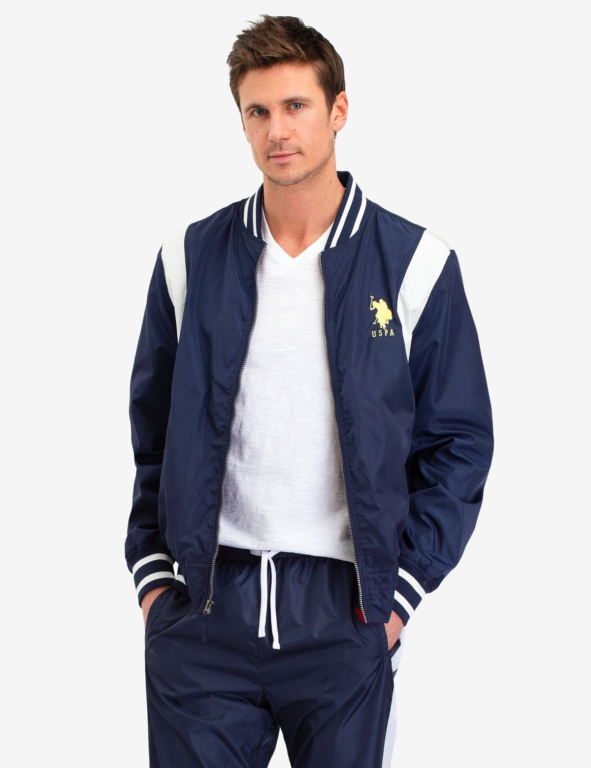 Men's Slim Fit Bomber Jacket with Embroidered Logo