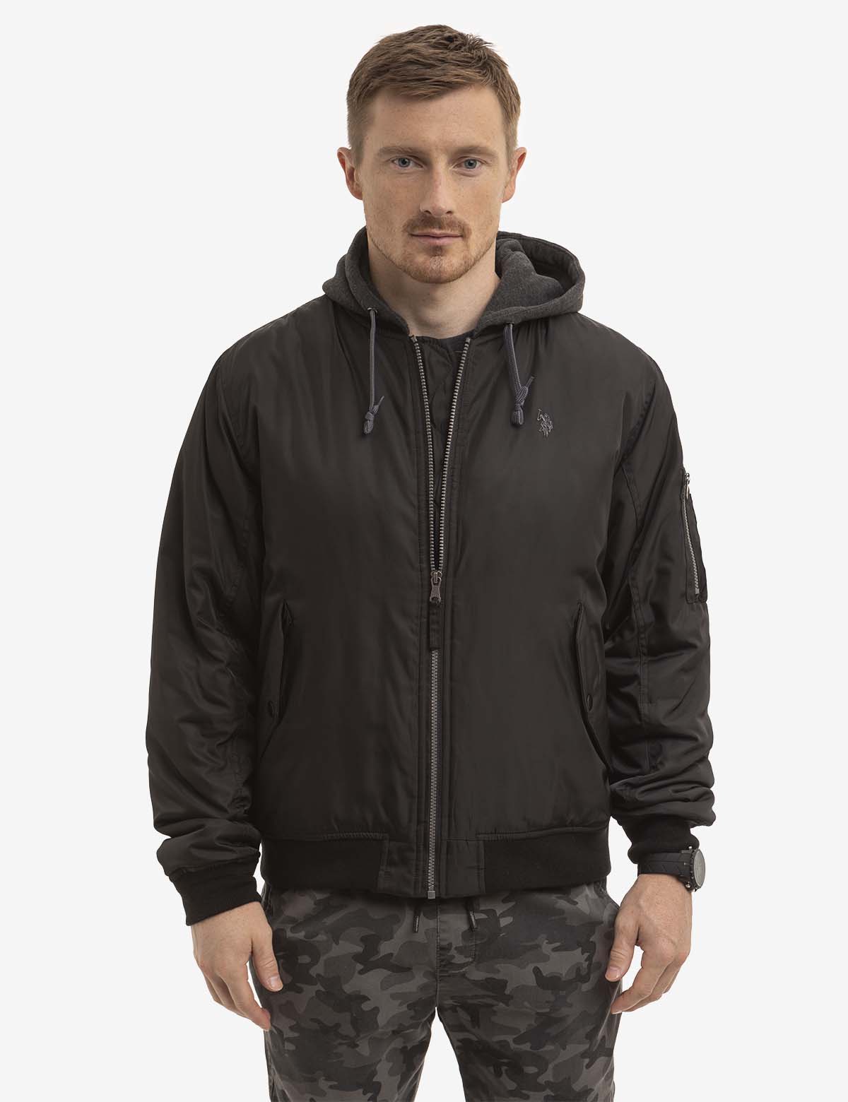 Men's Fleece-Lined Bomber Jacket with Hood